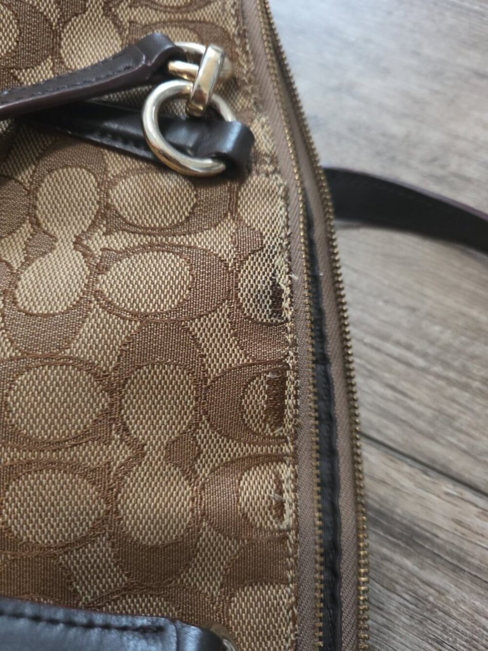 Coach VTG Beige/Brown Canvas and Leather Kelsey Satchel Crossbody - Signature C - Picture 12 of 12